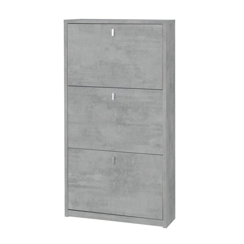 Scarpiera salvaspazio slim con tre ante Beton Cemento 63x18x h117 cm