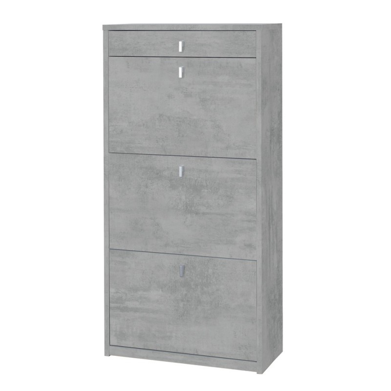 Scarpiera Slim Salvaspazio Tre Ante un Cassetto Beton Cemento 63x29x H127 cm