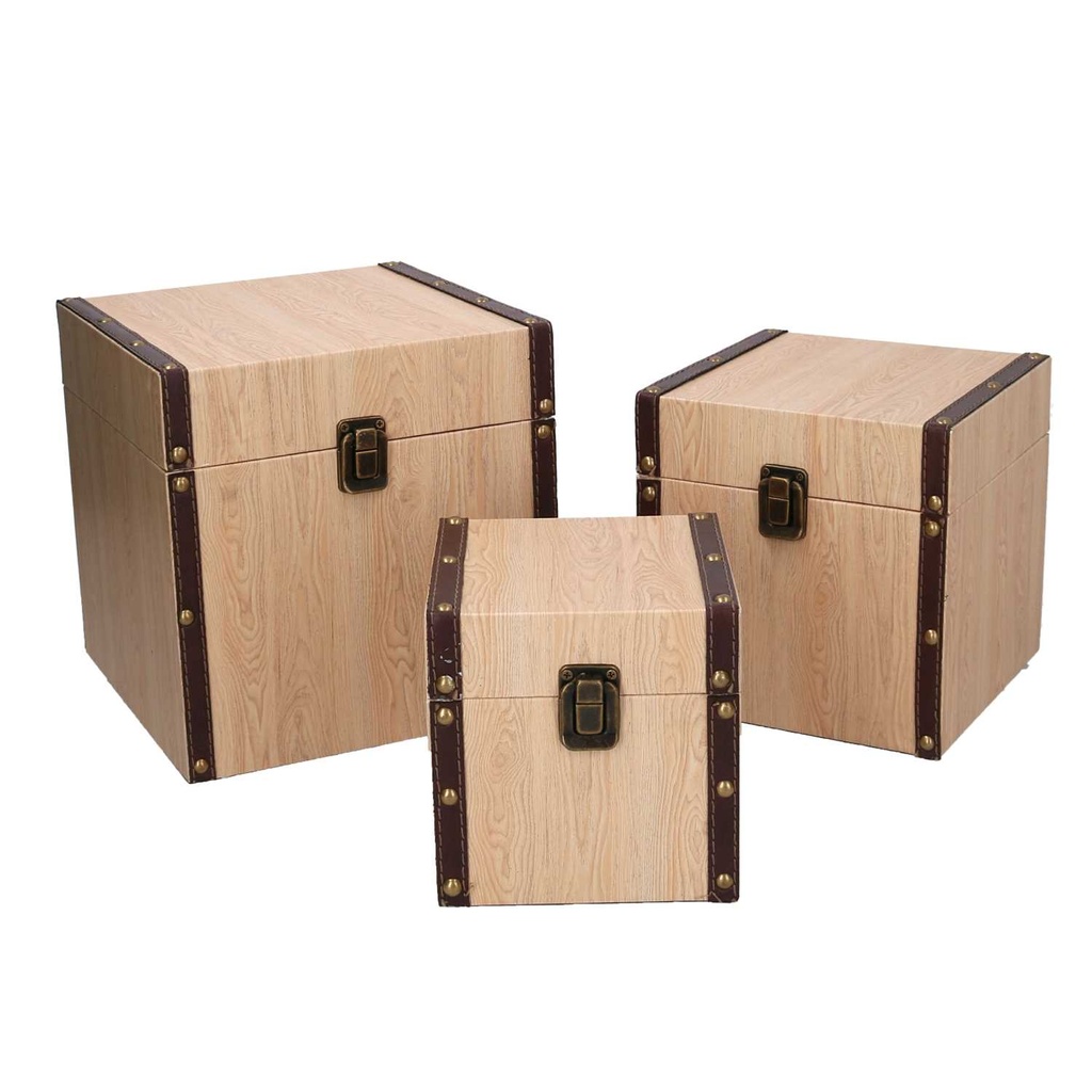 Scatola ecopelle effetto legno quadro cm22x22h22