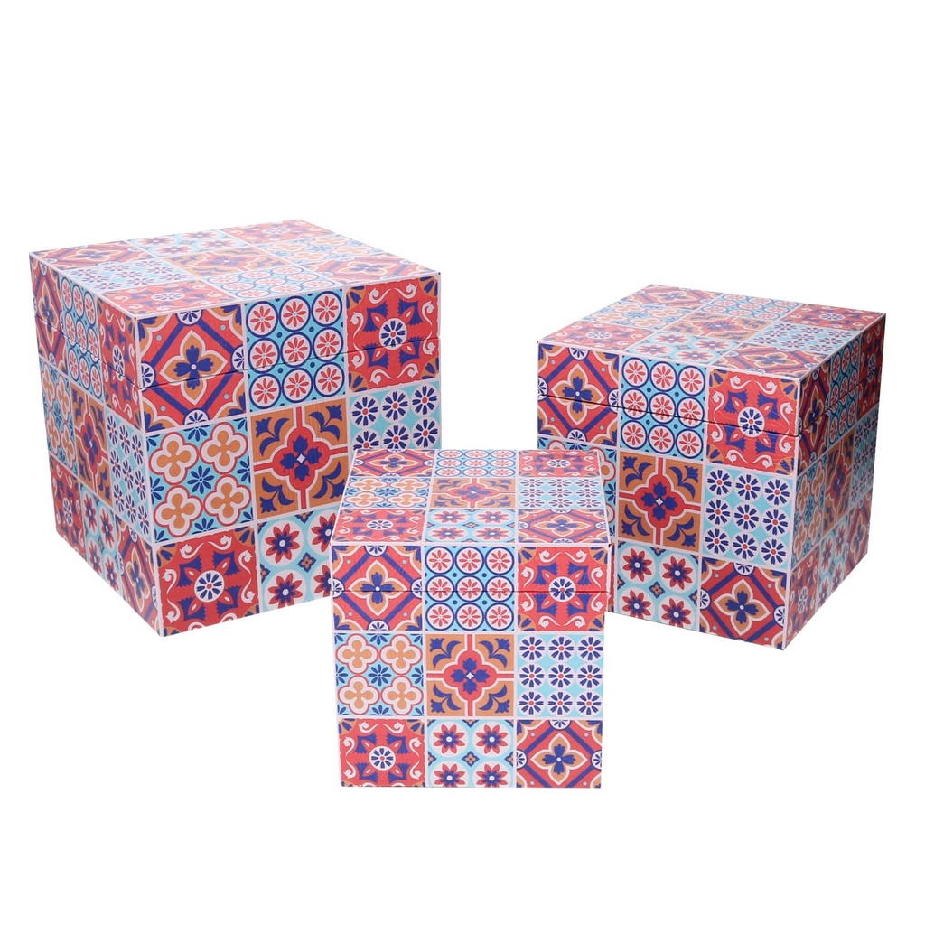 Scatola ecopelle fantasia multicolor cm24x24h24