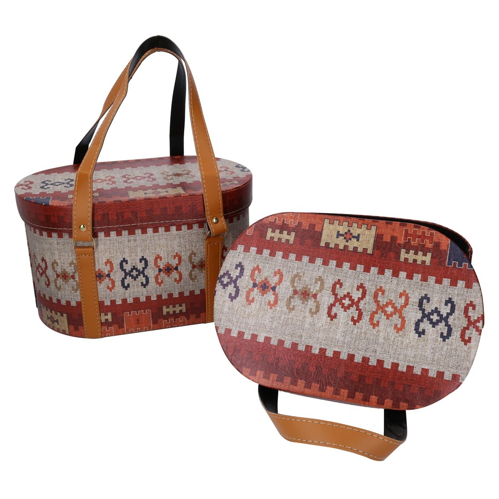 Scatola ecopelle con manici rossa ovale 36x26h20 cm