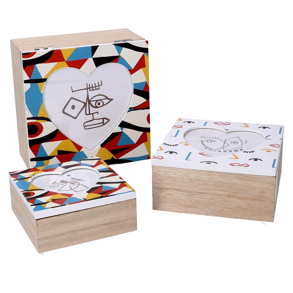 Scatola legno multicolore 1-3 cm18x18h9