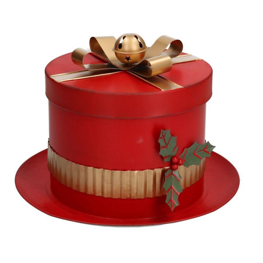 Scatola Metallo Rosso Cappello Tondo 29x29x20,5 cm