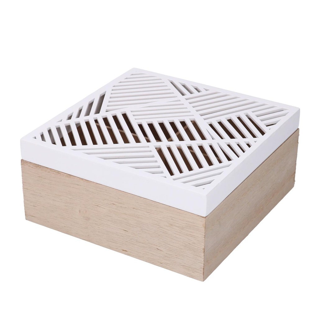 Scatola portathe legno bianco quadro con 4 scomparti 18x18x8 cm