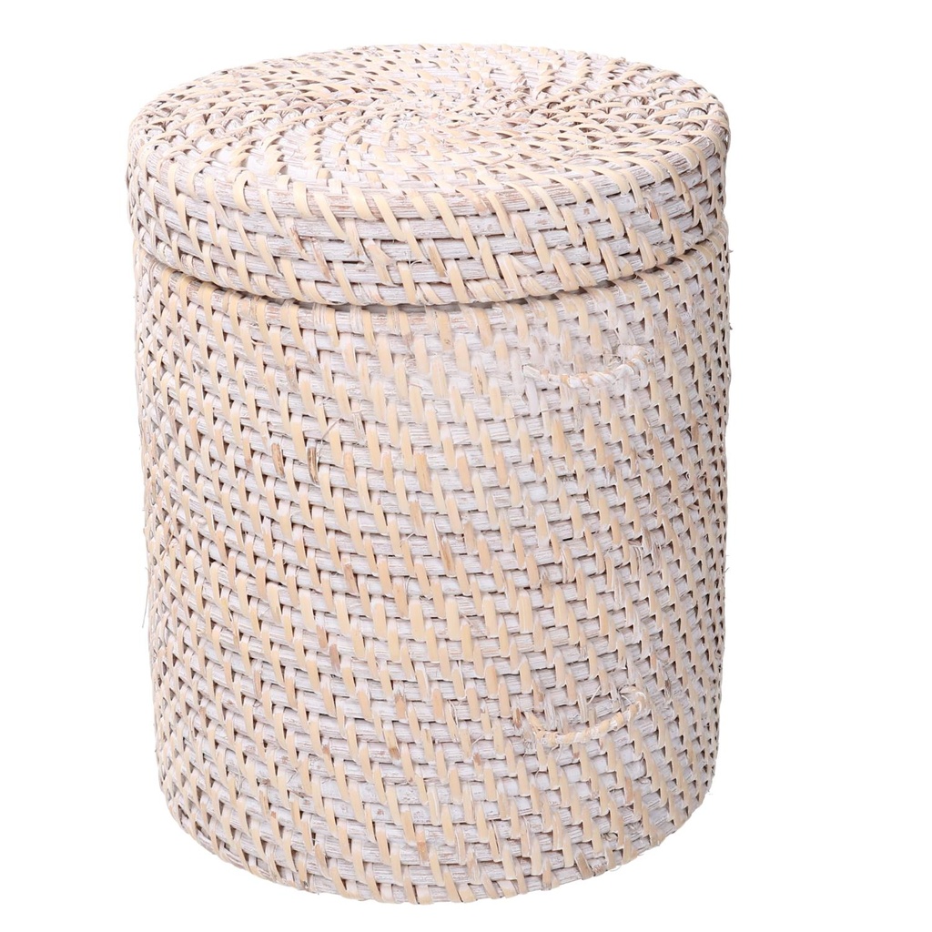 Scatola Rattan Algarve Bianco Tondo 20x20x24 cm