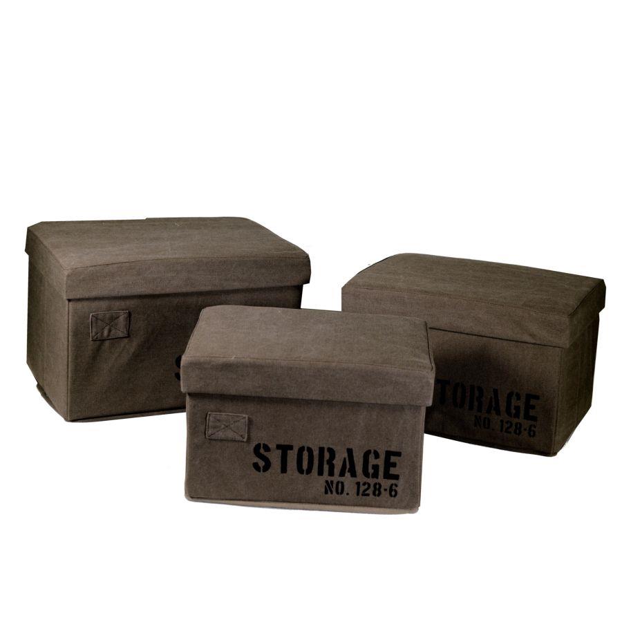 Scatola portatutto in tessuto marrone - Set da 3 - Capacità max 30 kg - Misure: Piccolo 35x24x23,5 cm, Medio 40x26,5x26,5 cm, Grande 45x30x28,5 cm
