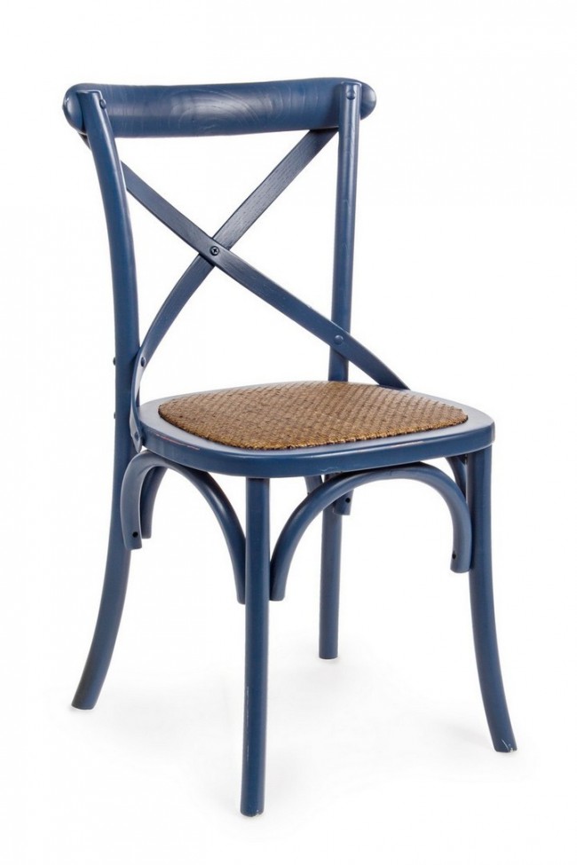 Sedia in Legno di Olmo con Seduta Imbottita in Rattan Naturale