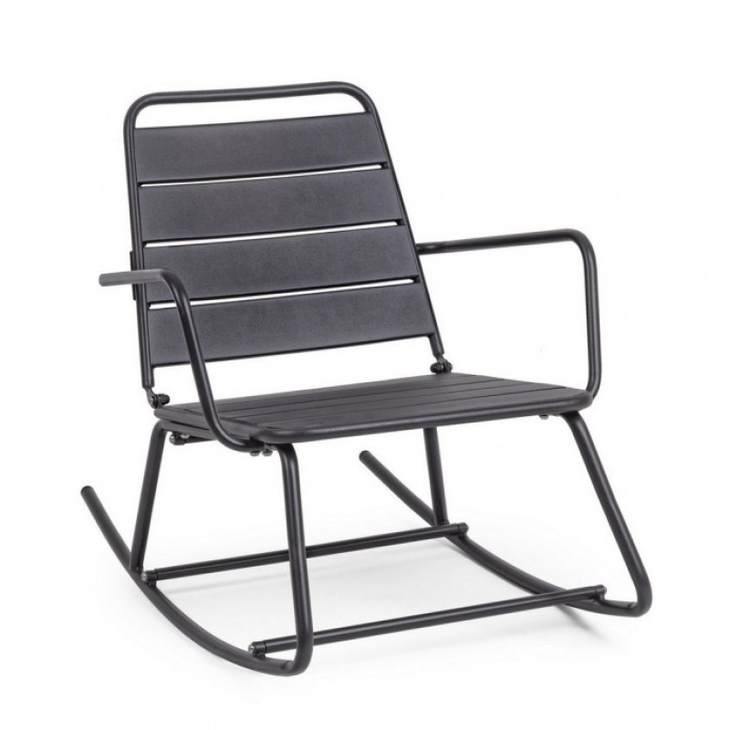 Sedia a Dondolo Antracite Bizzotto Lillian - Acciaio Trattato per Esterno - Finitura Opaca - Facile da Assemblare - Dimensioni: 63 x 90 x 74h cm - Altezza Seduta: 35h cm - Altezza Bracciolo: 55h cm