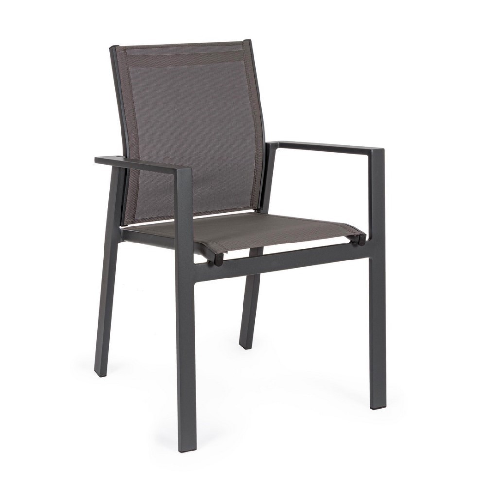 Sedia con braccioli da esterno Crozet, colore dark antracite, impilabile, misure 56.5 x 62 x 88 cm