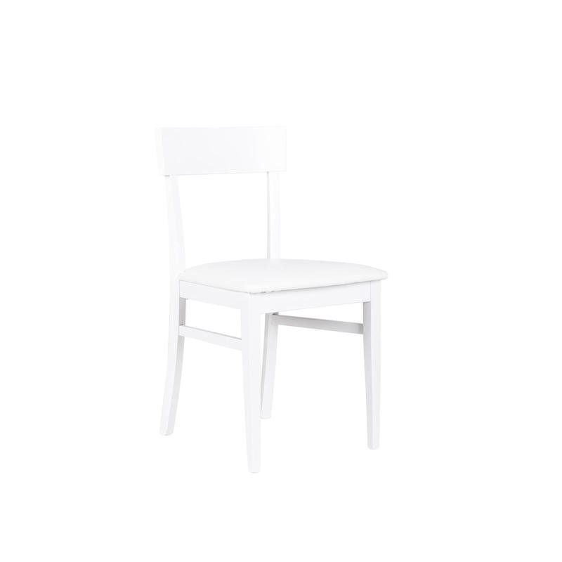 Set di 4 sedie in legno laccato bianco con seduta in similpelle, dimensioni 45x44x82 cm