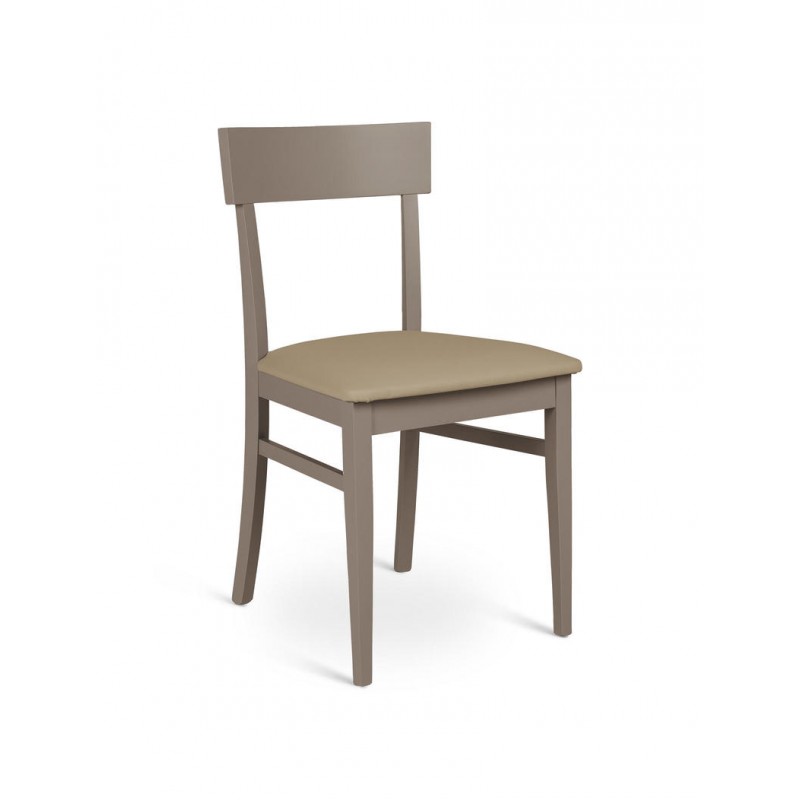 Set di 4 sedie in legno laccato tortora con seduta in similpelle, dimensioni 45x44x82 cm