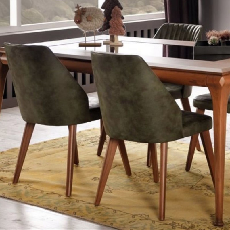 Sedia in vellutino Verde Oliva gambe in legno DIANA 50x48x h87 cm