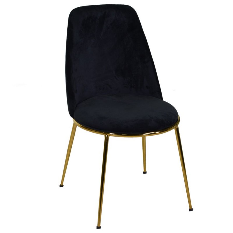 Sedia Salotto Design in Velluto e Metallo Oro Rotterdam Nero - Dimensioni 49x56 cm