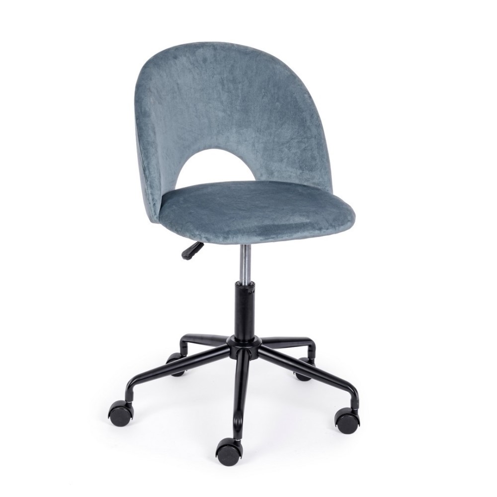 Sedia ufficio azzurro in velluto con struttura in acciaio - Dimensioni: 53x60x82 cm