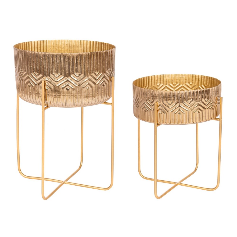 Set 2 porta vaso oro in alluminio stile vintage