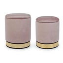 Set 2 pouf contenitore velluto rosa antico Milena - Dimensioni: Grande Ø36 - 44 cm altezza, Piccolo Ø31.5 - 40 cm altezza