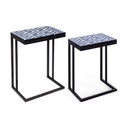 Set 2 tavolini in acciaio con piano in mdf decorato con stampa 62.5h 56h cm