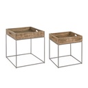 Set 2 tavolini in legno stile industriale, misure 34x37x42 cm e 47x47x50 cm