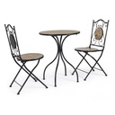 Set 3 Tavolo e 2 Sedie pieghevole Kansas - Acciaio e Ceramica - Misure: Sedie 38x38x92 cm, Tavolo 46x60x75 cm