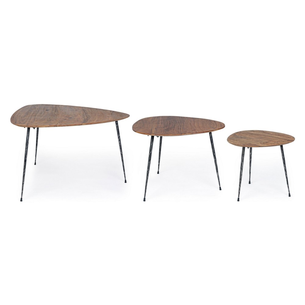 Set 3 tavolino boscage in legno stile industriale