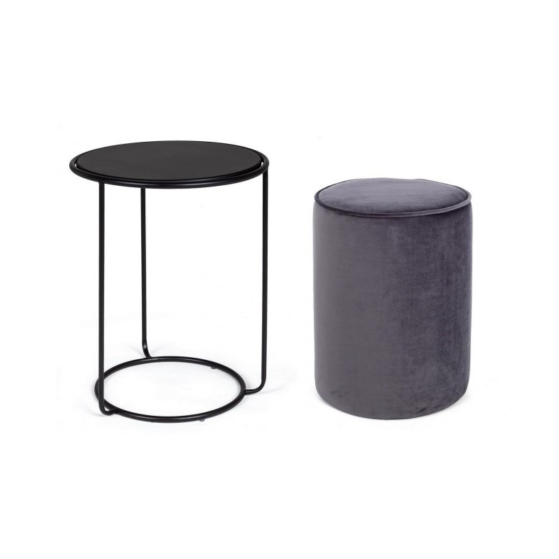 Set combinato moderno tavolino-pouf Annika grigio scuro - Dimensioni: 32x42 cm pouf, 40x50 cm tavolino