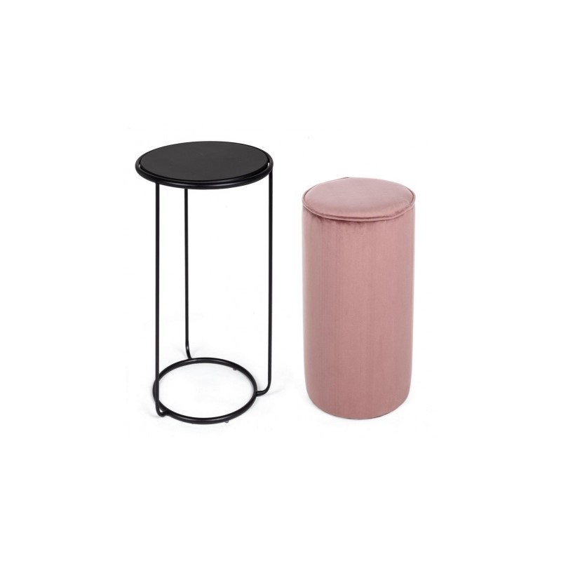 Set combinato moderno tavolino-pouf Annika rosa antico