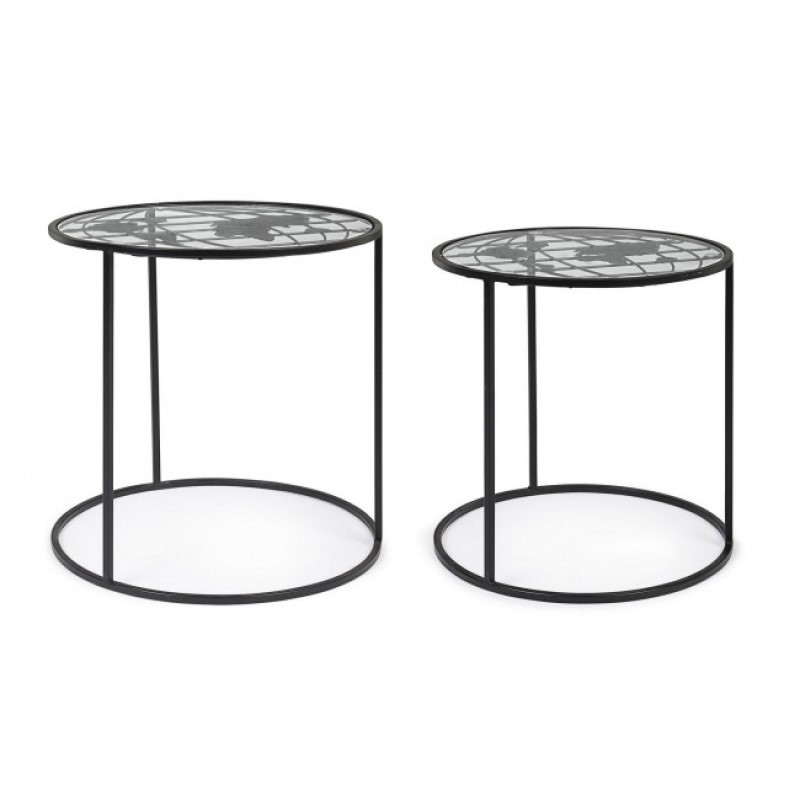 Set di 2 Tavolini Mondo in Metallo - Design Accattivante e Misure Perfette