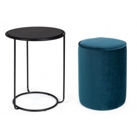 Set pouf tondo con tavolino blu