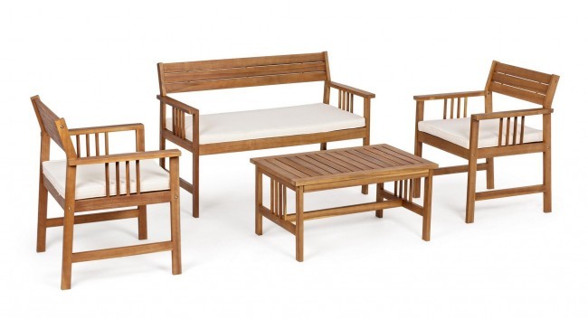 Set salotto in legno acacia noemi con cuscini