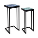 Set tavolini moderni arredo industrial pz 2, struttura in acciaio verniciata a polvere epossidica, piano in mdf con finitura a base d'acqua, piccolo 28x28x66h, grande 33x33x74h