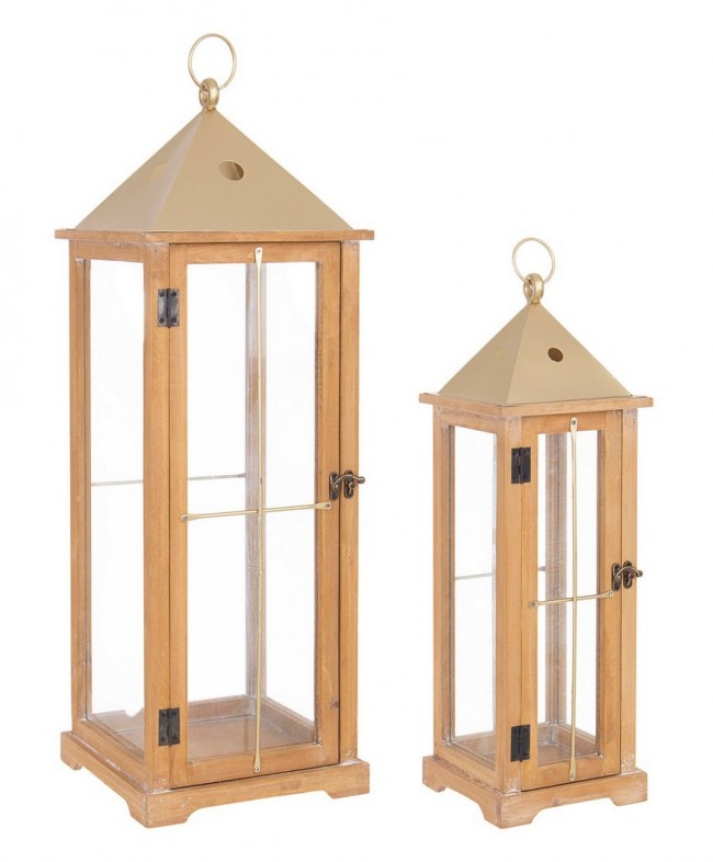 Set2 Lanterna Beatific Oro - Dimensioni G: 24x24x70 cm, P: 17,5x17,5x53 cm