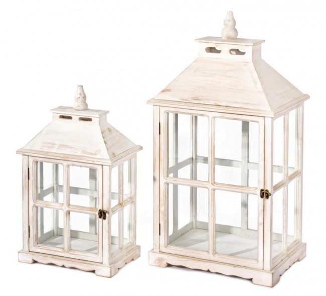 Set di due lanterne Bianco 476 - Design classico e raffinato - Ideale per interni ed esterni - Dimensioni: G: 39x28x74 cm, P: 30x20x53 cm