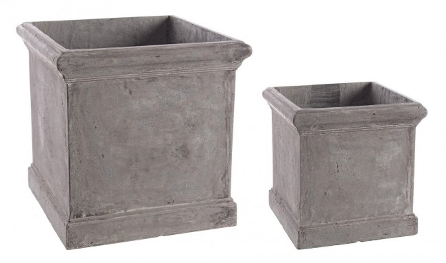 Set2 Vaso Cemento Quadrato Grigio - Dimensioni: 45,5x45,5x45,5 cm e 35x35x35 cm