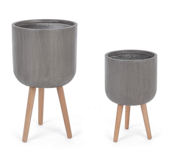 Set2 P.Vaso Modern To Treppied Tort Alto in Fibra di Vetro - Gambe in Legno di Faggio - Imballo Senza Cartone - Dimensioni: G: 37x61 cm, P: 30x50 cm