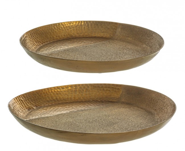 Set2 Piatto Decor Hammel Oro - Piatto Decorativo in Alluminio Martellato - Finitura Dorata - Design Unico e Raffinato - Dimensioni: 40x4,5 cm e 35x4 cm