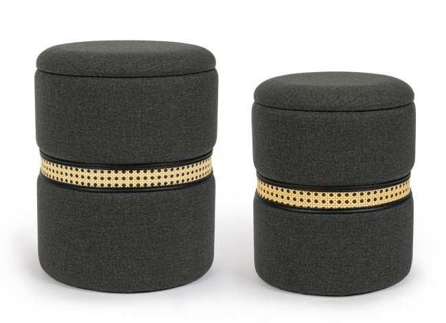 Set2 Pouf Contenitore Karina Carbon - Pouf G: 36x44 cm, Pouf P: 31,5x40 cm