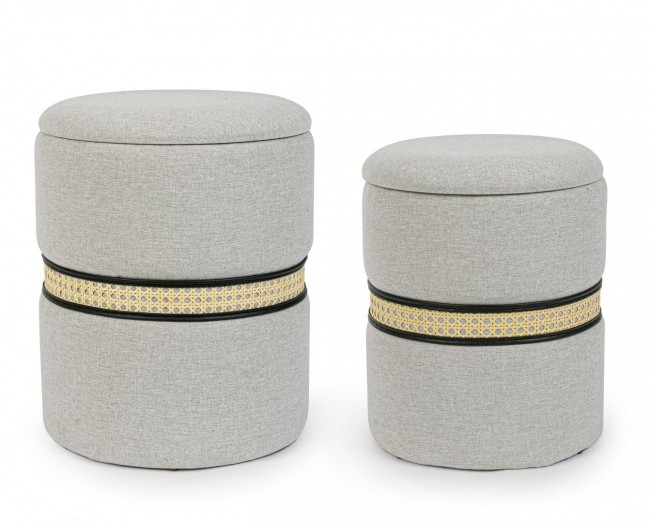 Set2 Pouf Contenitore Karina Grigio - Pouf con Contenitore Interno - Dimensioni: 36x44 cm e 31,5x40 cm