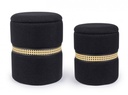 Set2 Pouf Contenitore Karina Nero - Pouf con Contenitore in Similpelle e Rattan Sintetico - Dimensioni: G: 36 cm x 44 cm, P: 31,5 cm x 40 cm