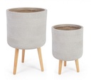 Set2 Vaso Rigo To Treppiede Beige - 2 Vasi da Esterno in Fibra di Argilla con Gambe in Legno