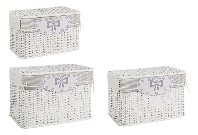 Set3 P.Oggetti Kis Grigio in Rattan e Bambù, Tessuto 70% Poliestere, 30% Cotone