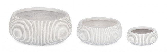 Set3 Vasi Ribbed Bomb Bianco Basso - Diametro: 43 cm Altezza: 18 cm, Diametro: 32 cm Altezza: 13 cm, Diametro: 22 cm Altezza: 9 cm