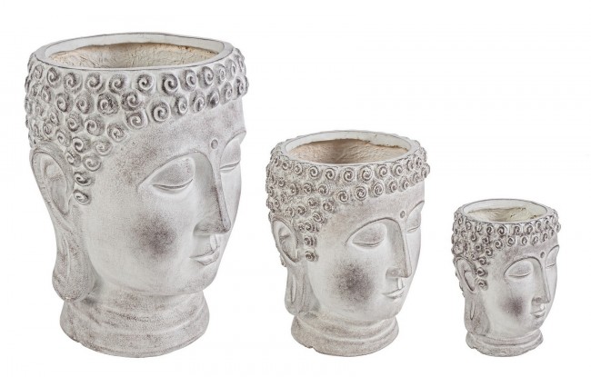 Set3 Vaso Testa Buddha in Fibra di Argilla