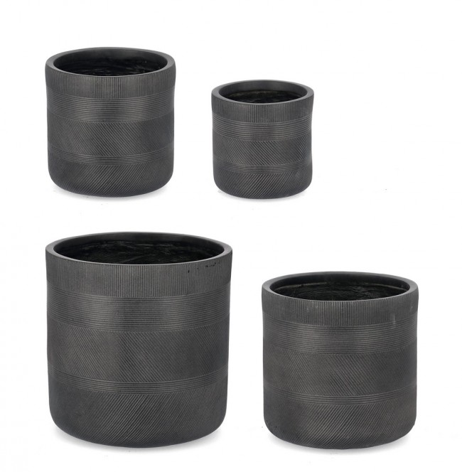 Set4 Vaso Cilindrico Antracite con Strisce, Ideale per Esterni