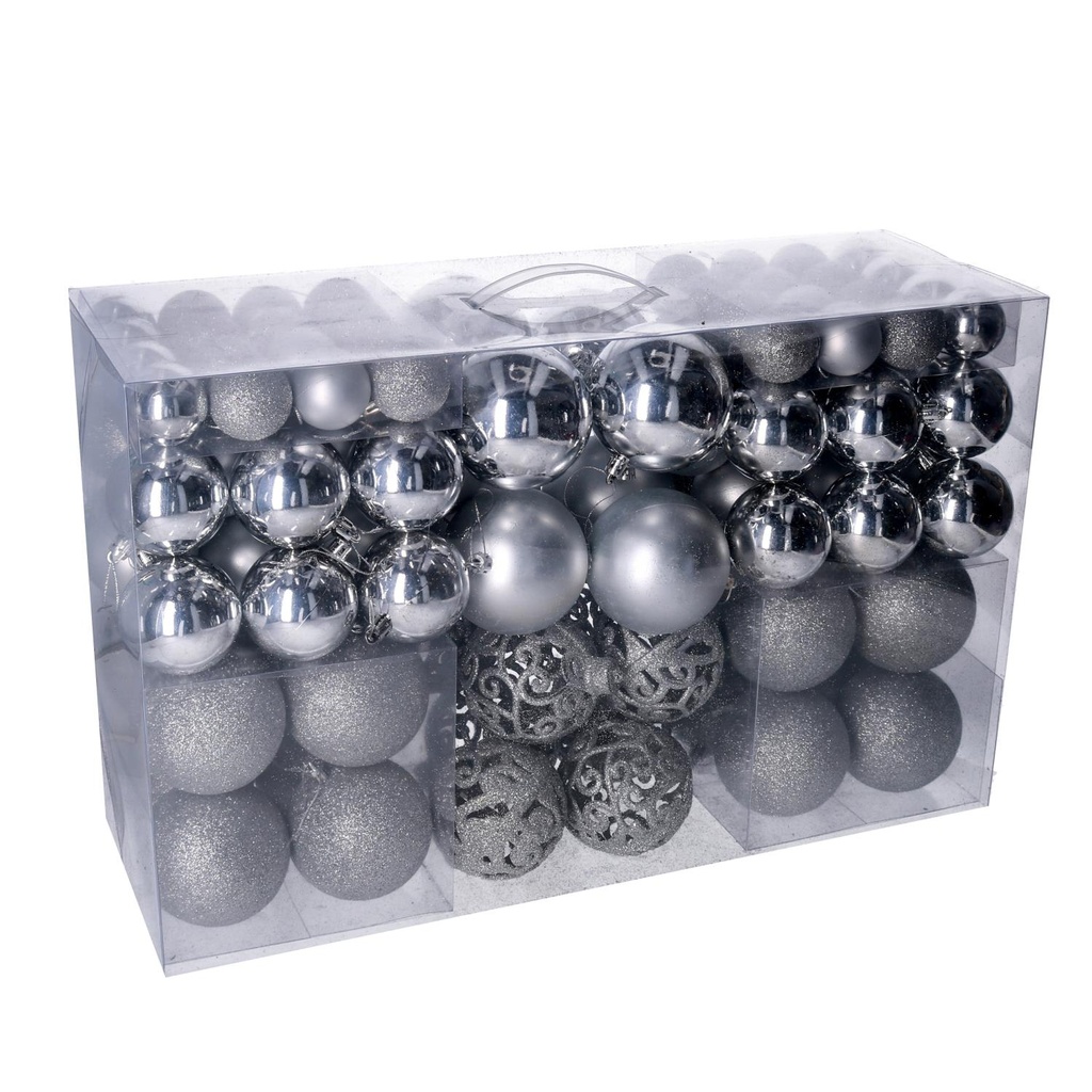 Confezione 100 pezzi di sfere plastiche argento cmø4,6,8