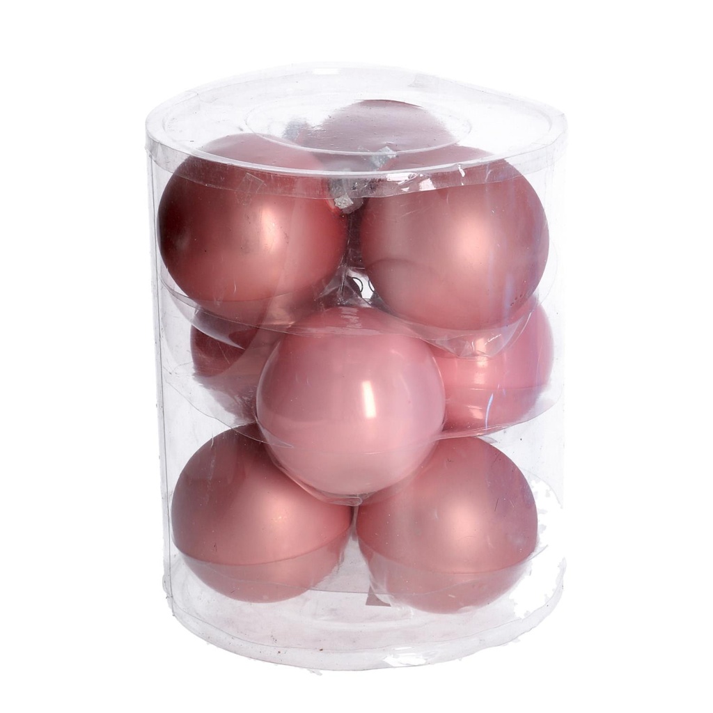 Confezione da 9 sfere di vetro rosa cmø8