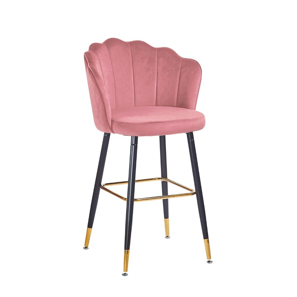 Sgabello Estro in Velluto Rosa con Terminali Dorati  50x55x110 cm