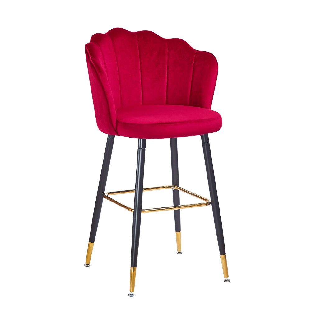 Sgabello Estro in Velluto Rosso con Terminali Dorati  50x55x110 cm