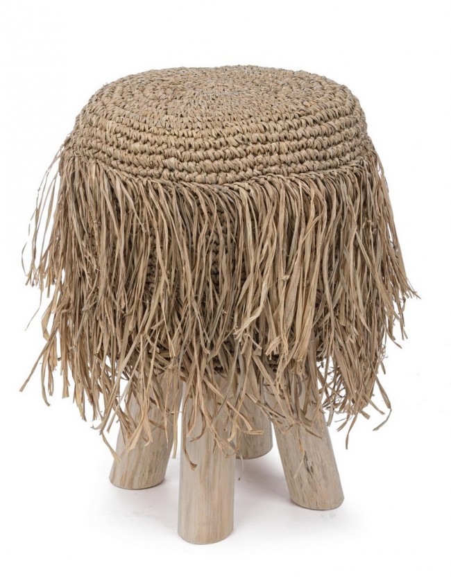Sgabello Florinda G02 H45 in Teak Naturale e Sisal