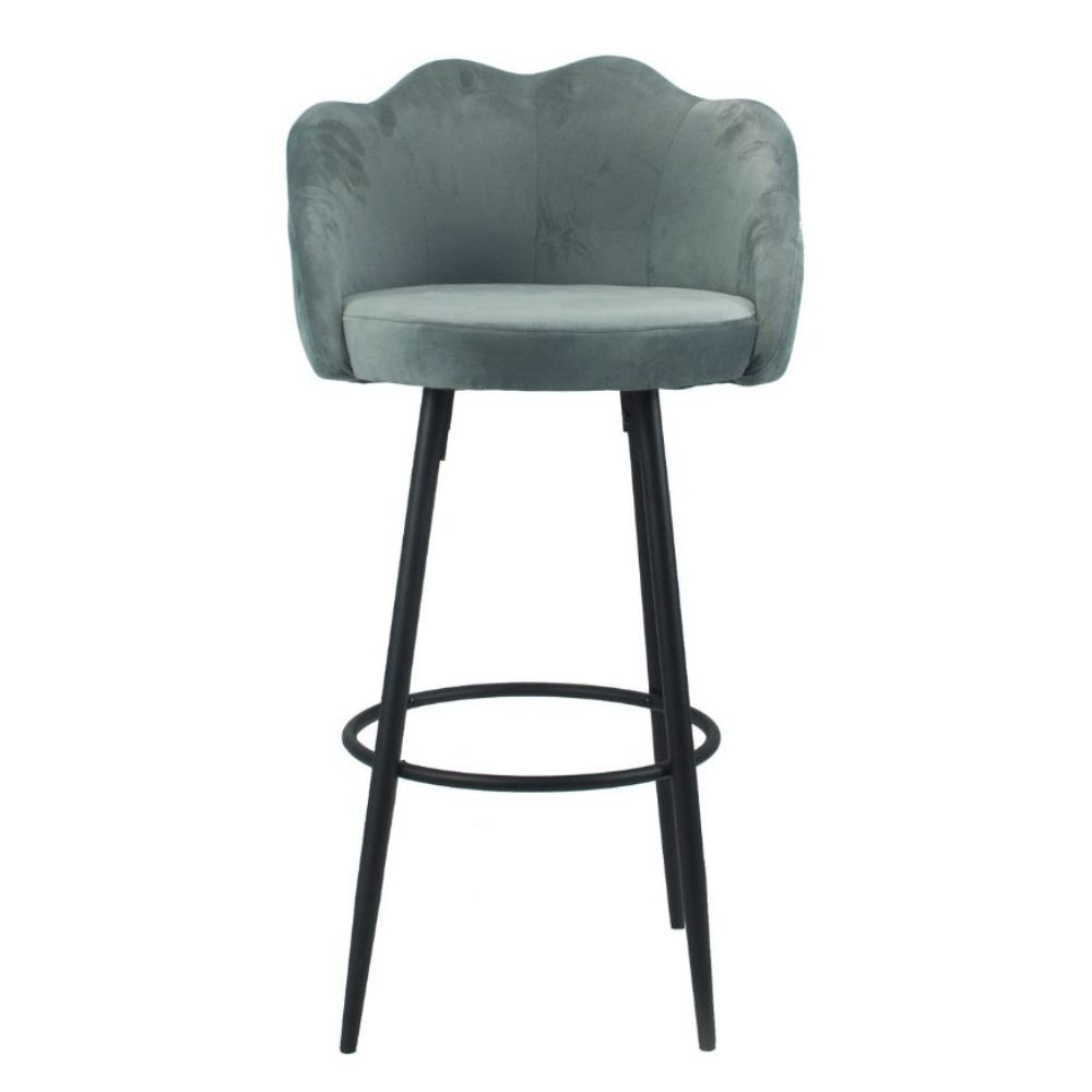 Sgabello Orel in velluto grigio, gambe nere opache, forma a conchiglia, 100 cm, 54 cm, 55 cm