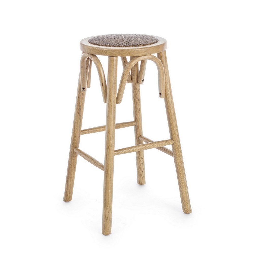 Sgabello bar in legno naturale stile rustico Ø40a - 73h